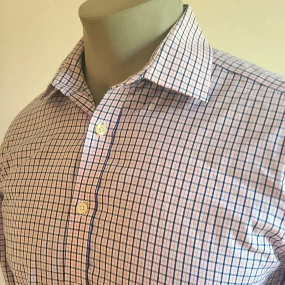 🇬🇧HAWES & CURTIS Dress Shirt, Pink Navy Plaid, Like New! - Picture 2 of 11